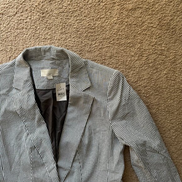 Loft Blazer Womens 4 NWT Seersucker 1 Button Close Striped Notch Cotton Blend - Picture 5 of 14